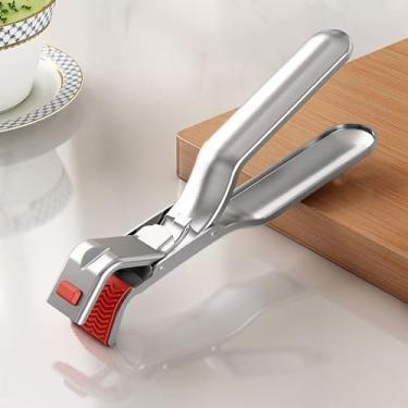 Imagem de Pinça de elevação de tigela, tigela quente de aço inoxidável e levantador de pratos com aderência de silicone antiderrapante, resistente ao calor e antiqueimaduras para vaporizador, micro-ondas e