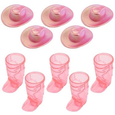 Imagem de Ksheria Conjunto de 10 peças de mini botas e chapéus de caubói rosa - lindos copos de plástico engraçados para decorações e lembrancinhas de festa de aniversário de vaqueira ocidental