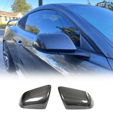 Imagem de MCARCAR KIT Tampas de espelho de fibra de carbono seco compatíveis com Ford Mustang Shelby GT500 2015-2023 capas de espelho retrovisor lateral estilo adicional exterior tomada de fábrica