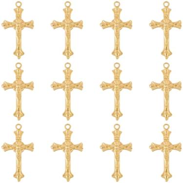 Imagem de SUNNYCLUE 1 caixa, 50 peças, pingentes de cruz de ouro, pingente de crucifixo estilo tibetano, rosários de liga metálica, cruzes, rosários de Páscoa, pingentes para fazer joias, colar, pulseira