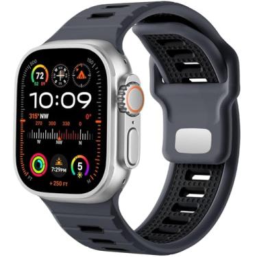 Imagem de FULNES Pulseira de relógio esportivo, para Apple Watch Ultra 2/Ultra, masculina de 49 mm, 45 mm, 44 mm e 42 mm, pulseira de substituição de silicone compatível com IWatch Series SE 9 8 7,