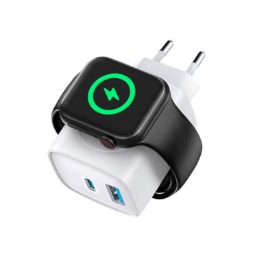 Imagem de Gshield Carregador de Parede Survivor 3 em 1 Power Delivery Tipo-C 20W Ultra Rápido + USB-A 18W e Base de Carregamento Magnética Sem Fio Compatível com Apple Watch Integrada, Branco