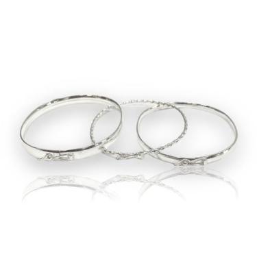 Imagem de Conjunto 3 Bracelete Pulseira Grossa Rígido Prata - Lojas La&Ny Pratas