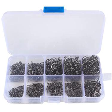Imagem de 500PCS Anzóis de Pesca Aço Carbono Premium Afiados com Barbas Circulares 10 Tamanhos em Caixa Plástico Portátil para Água Doce e Salgada