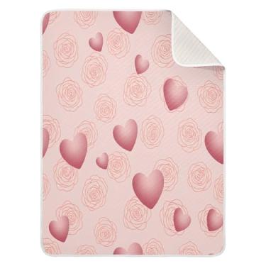 Imagem de Wassud Cobertor de bebê Hearts Roses para meninos e meninas, macio para bebês e recém-nascidos, cobertor aconchegante de algodão essencial para berçário, viagem, berço, carrinho 76 x 101 cm