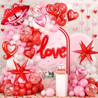 Imagem de JOGAMS 210 peças de kit de guirlanda de arco de balão para o dia dos namorados, vermelho, rosa, branco, coração, estrela e lábios com letras de amor para o dia dos namorados, galentina, casamento e