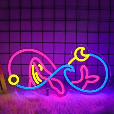 Imagem de Sinal de néon de baleia, placas de néon JGHTURIE para decoração de parede, sinal de luz rosa, letreiro de animal fofo, placas de led para homem, sala de caverna, crianças, bar, festa, decoração de