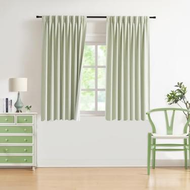 Imagem de WEST LAKE Painéis de cortina blackout plissados de 153 cm de comprimento, cortinas mescladas de linho verde macio para quarto e sala de estar, tratamento de janela com eficiência energética, ganchos