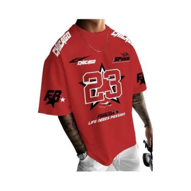 Imagem de Camiseta Masculina Casual De Verão Chicago Preta, Vermelha E Branca Co