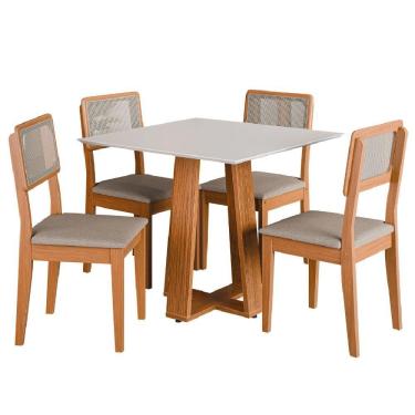 Imagem de Conjunto Sala De Jantar Mesa Athenas Quadrada 4 Cadeiras Santiago Dobuê Madeirado Off White