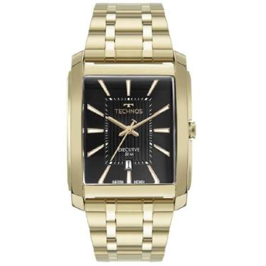Imagem de Relógio Technos Masculino Dourado Preto Quadrado Analogico, Dourado, R