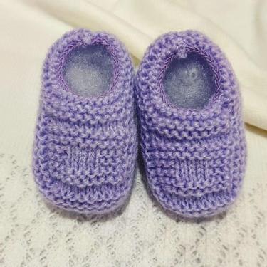 Imagem de Sapatinho de Bebê de Tricô Lilás 0 a 3 meses Recém Nascido RN Tamanho 