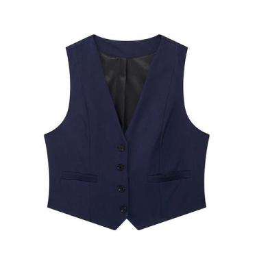Imagem de Colete Feminino Vintage Sem Mangas - Modelo Único e Chic, BR-G, Azul m