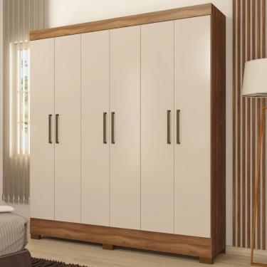 Imagem de Guarda Roupa Casal Dallas 6 Portas de Bater 2 Gavetas MDP Amêndola Touch-off White Demóbile