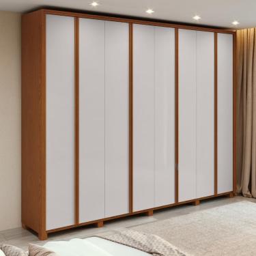 Imagem de Guarda Roupa Casal Easy Glow 8 Portas de Bater 6 Gavetas 100% MDF Frassino-Off White Mó...