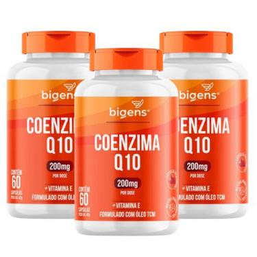 Imagem de 3x Coenzima Q10 200mg + Vitamina E + Tcm Bigens 60 Capsulas, Sem Sabor