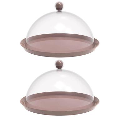 Imagem de Kit 2 Porta Bolo Torta 30cm Bubble com Cúpula Amêndoa Crippa Boleira Doces Petiscos