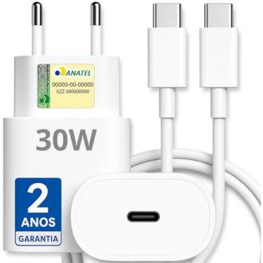Imagem de Carregador Turbo 30W Compatível iPhone 15/16/17-16 PRO, 16 PRO MAX iPhone 15 PLUS 15 PRO 15 PRO MAX, GALAXY - Todos ANDROID Entrada TIPO-C + Cabo Reforçado USB-C - Fast Power
