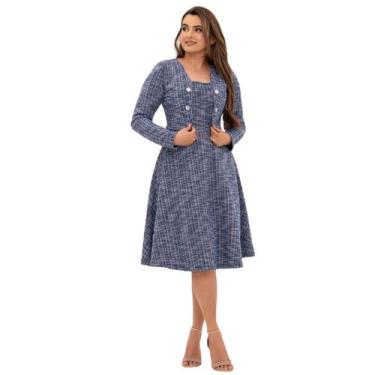 Imagem de Vestido Feminino Com Bolero Moda Evangelica Elegante Midi - Kqzyra, Az