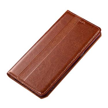 Imagem de Capa carteira para Google Pixel 6/6 Pro com suporte para cartão de crédito, capa de couro legítimo, fecho magnético, flip fólio, proteção contra quedas, capa de telefone à prova de impacto, marrom 2,6 16,3 cm