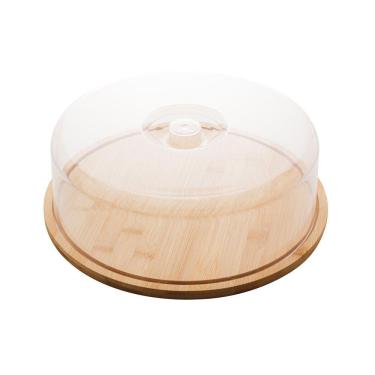 Imagem de Prato Para Bolo De Bambu Com Tampa Plástico 28X9,5Cm Lyor