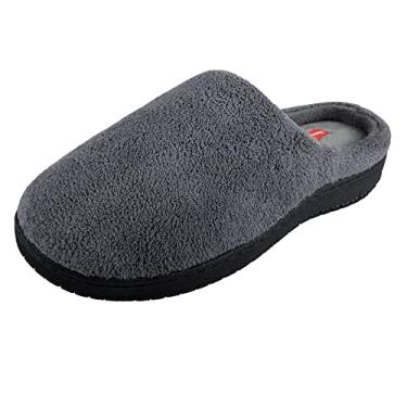 Imagem de Pantufa masculina Hanes com espuma de memória para uso interno e externo, microterry com Fresh Iq, Cinza, Medium