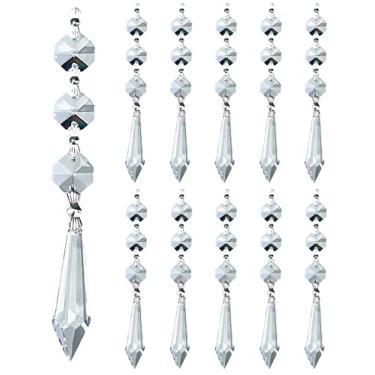 Imagem de Pingentes transparentes de lágrima Royal Designs Lustre Pendlouge Corte de amêndoa com conectores cromados, 5 cm, cristal 3 contas, conjunto de 10