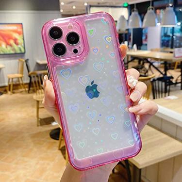 Imagem de Capa transparente de coração de amor de laser gradiente de luxo para iPhone 13 12 11 Pro Max XR X XS 7 8Plus SE2 Capa de acrílico transparente à prova de choque, rosa, para iPhone 8 Plus