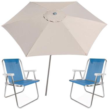Imagem de Kit Guarda Sol Ombrelone 2,4m Malibu Bege 2 Cadeira Alta Alumínio Sannet Praia Piscina Camping - Tobee