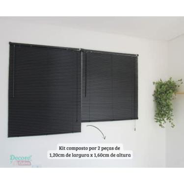 Imagem de Persiana Horizontal PVC Blockout 240x160cm Preta (2 Peças) - Controle de Luz e Privacidade