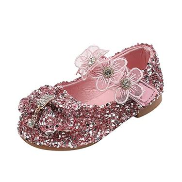Imagem de Sapatos de dança de desempenho para meninas sapatos infantis pérola strass brilhante sapatos de princesa bebês meninas recém-nascidas sapatos, rosa, 2.5-3 anos