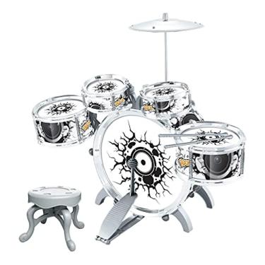 Imagem de BATERIA INFANTIL ROCK N' ROLL COM BANQUINHO BAQUETA BH STORE (Branca)