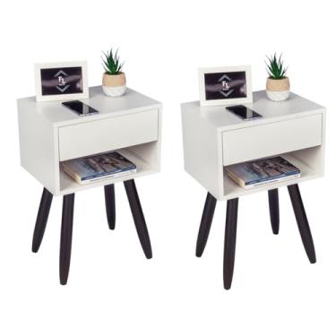 Imagem de Kit Mesa De Cabeceira Retro 40cm Pé Palito Marrom Escuro Envio Montada