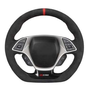 Imagem de MEWANT Capa protetora de volante de carro costurada à mão para Chevrolet Corvette (C7) 2015-2019 Chevrolet Corvette (C7) acessórios (para direção em forma de D com saliências)