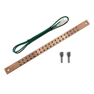 Imagem de HIBUMFX Kit de barra de barramento de 48 cm com cabo de aterramento de 1,2 m listado pela UL para rack de dados/gabinetes/gabinetes (barramento de aterramento de cobre 48 cm)