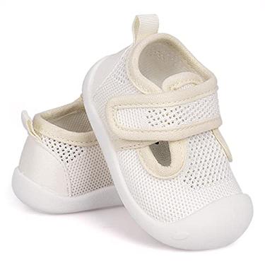 Imagem de Tênis infantil de primeira caminhada para bebês de 1 a 4 anos, tênis infantil para meninos e meninas, sola macia, antiderrapante, malha de algodão, respirável, leve, material TPR, 3# Branco, 4 Toddler