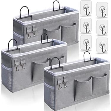 Imagem de Kanrichu 3 cestos suspensos para organização, cesta de armazenamento de parede de tecido, organizador de parede para armário, cozinha, quarto, escritório, trailer e armário (cinza)