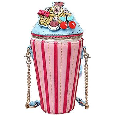 Imagem de QZUnique Bolsa transversal em formato de comida PU com desenho animado bolsa para sorvete com corrente removível, Ice-2, One Size