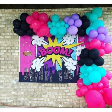 Imagem de Super Girl Theme Garland Arch Kit 100PCS Hot Pink Black Purple Teal Balloon Kit for Super Theme Hero Girl Birthday Baby Shower Decorations