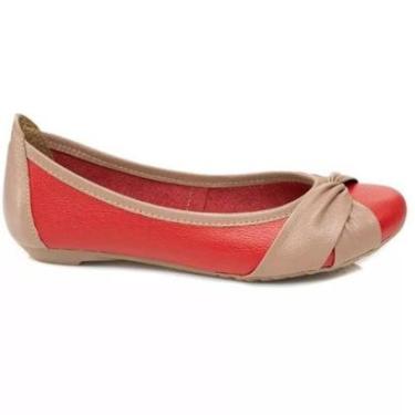 Imagem de Sapatilha Feminina Em Couro Prega Básica Ana Luiza Vermelho/ Nude 35-Feminino