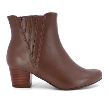 Imagem de Bota Usaflex Feminina Casual Salto Bloco Couro Detalhe Elástico Q6688-Feminino