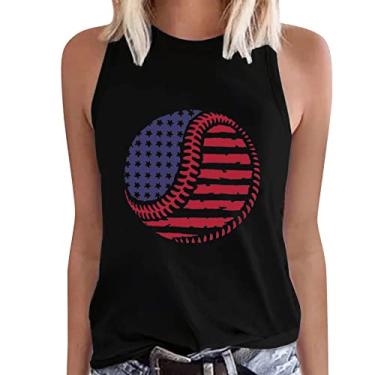 Imagem de Nagub Camiseta regata de beisebol feminina sem mangas plus size com estampa da bandeira americana camisetas casuais verão básico para treino 2024, Preto 3, M