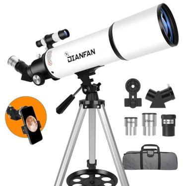 Imagem de Dianfan Telescópio, telescópio astronômico para adultos e astronomia, abertura de 80 mm, distância focal de 600 mm, telescópio refrator profissional para crianças e iniciantes
