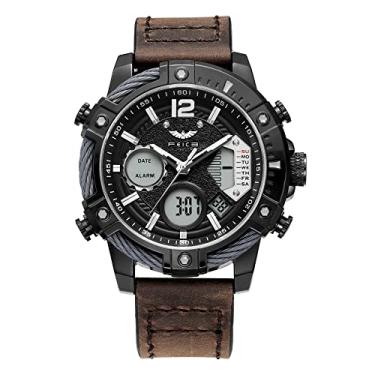Imagem de FEICE Relógio de pulso masculino, cronógrafo, esportivo, quartzo japonês, analógico-digital, à prova d'água, pulseira de couro 24H, cronômetro luminoso, relógios de negócios para homens