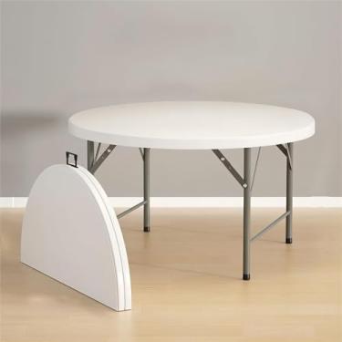 Imagem de Mesa redonda dobrável, mesa de jantar de plástico para ambientes internos e externos, mesa de eventos comerciais com alça e trava, para piquenique, banquete, casamento