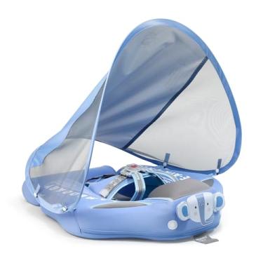 Imagem de Mambobaby Boia de Natação para Bebês com Dossel e Cauda, Não Inflável, Amigo da Pele, para Bebês de 3 a 24 Meses, Cinza, Azul Elefante