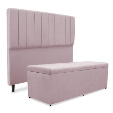 Imagem de Kit quarto mavi cabeceira + recamier suede rosê 140cm - SRJ IMÓVEIS