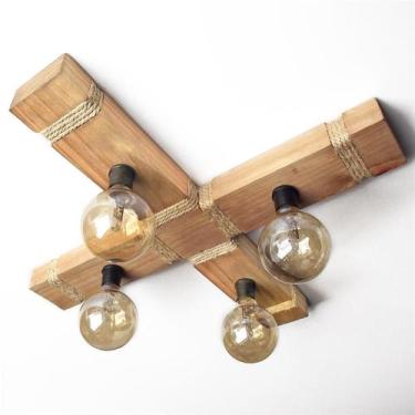 Imagem de Luminária Lustre Pendente Rústico Retro Madeira 65X65Cm - Eco.Start