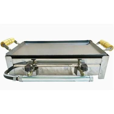 Imagem de Fogão Inox Fogareiro A Gás Duas Bocas Com Chapa Bife Kit Gas - MAX