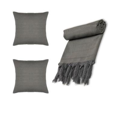 Imagem de Kit Manta Xale Grande para Sofá e Cama Lisa Com 2 Capas de Almofada - 